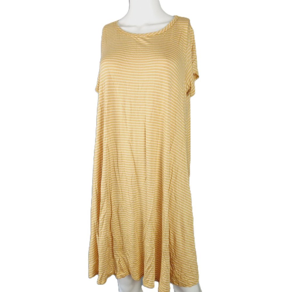Forever Rose Women's Knee Length T-Shirt Dress Size 1X Yellow White Striped